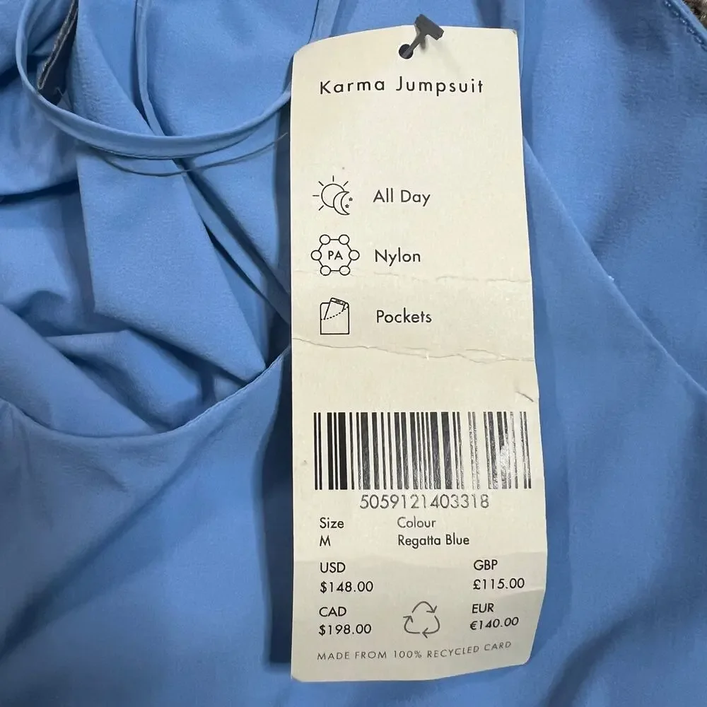 Sweaty Betty Karma Jumpsuit w Pockets Medium Regatta Blue Blouson Athleisure New